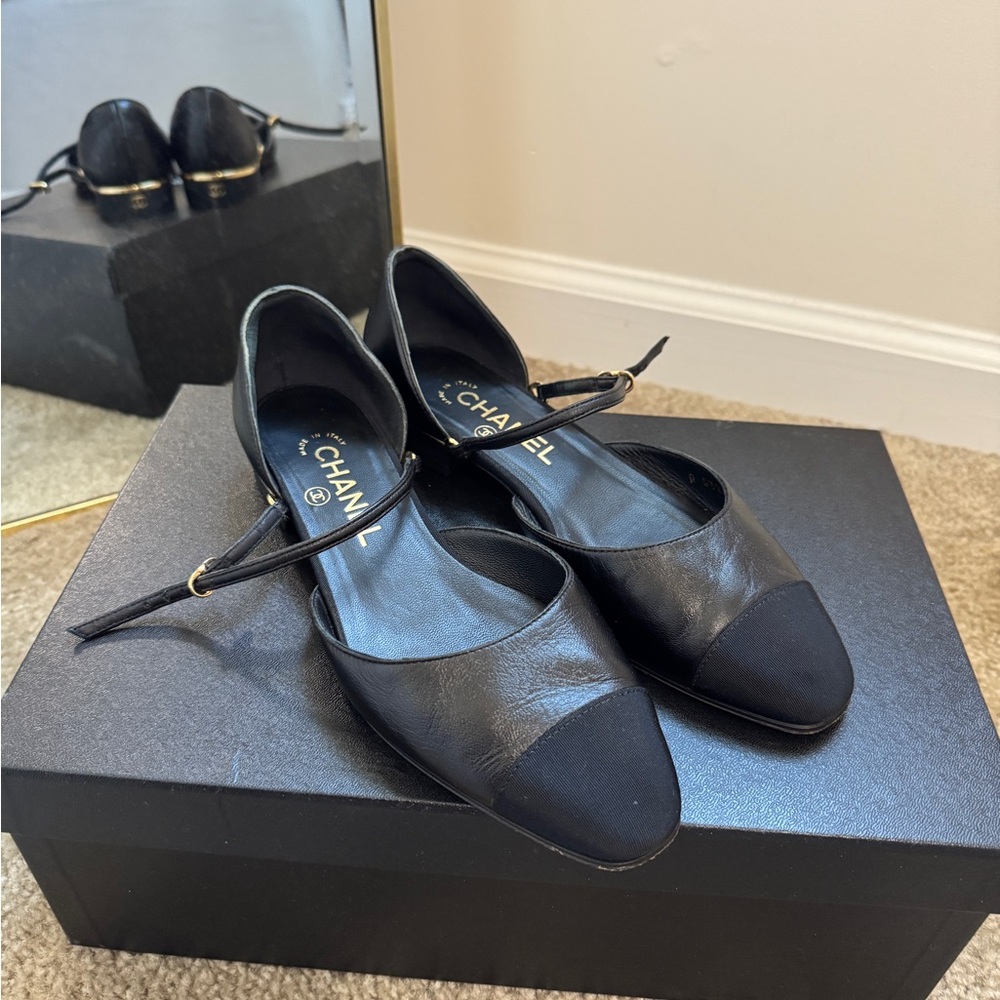 Chanel Slingback Flats – Black Calfskin size 36.5